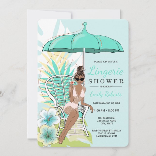 Invitación Ducha de Ropa Interior de Jardín Novia Afroamerica (Anverso)