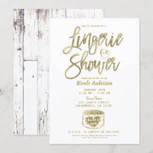 Invitación Ducha de ropa interior de madera blanca rústica co