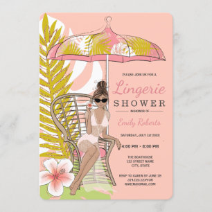 Invitación Ducha de Ropa Interior Tropical Novia Morena
