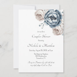 Invitación Ducha de Rosa y de dos Purpurinas de Blue Peony