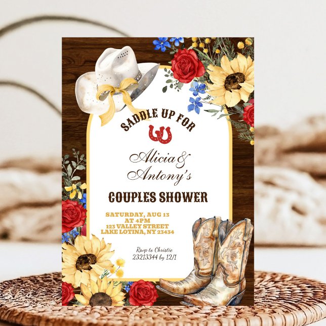 Invitación Ducha de Rosa y Girasol con Botas Rústicas para Pa (Subido por el creador)