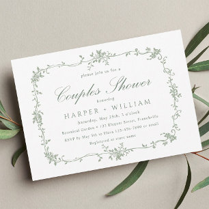 Invitación Ducha de Sage Green Classic Floral en Francia