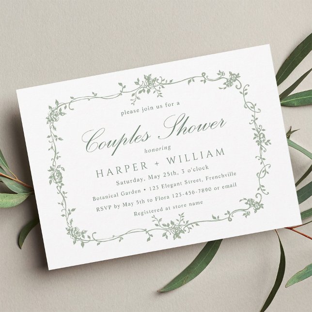 Invitación Ducha de Sage Green Classic Floral en Francia (Subido por el creador)