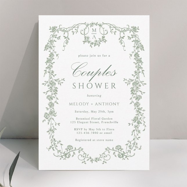 Invitación Ducha de Sage Green Classic Floral en Francia (Subido por el creador)