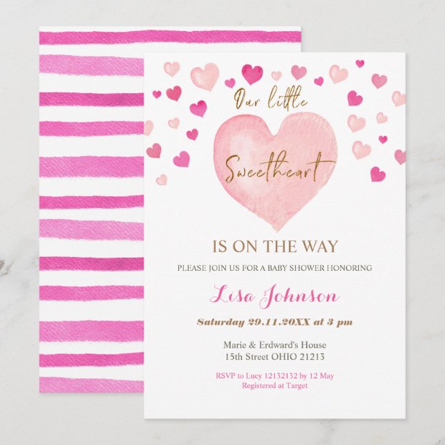 Invitación Ducha de San Valentín de corazón rosado (Anverso / Reverso)