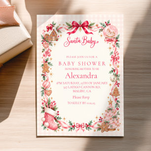 Invitación Ducha de Santa Bebé Árbol de Navidad Rosa