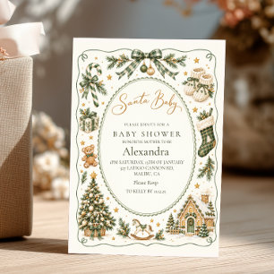 Invitación Ducha de Santa Bebé Verde Dorado Cuento