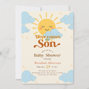 Invitación Ducha de Sol Boho Aquí Viene el Sol Retro