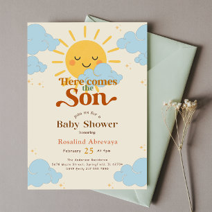 Invitación Ducha de Sol Boho Aquí Viene el Sol Retro
