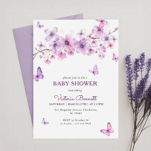 Invitación Ducha de Sprinkle de Bebe Mariposa Lavanda Púrpura