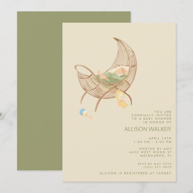 Invitación Ducha de Sprinkle para Bebé Boho Neutral en Género (Anverso / Reverso)