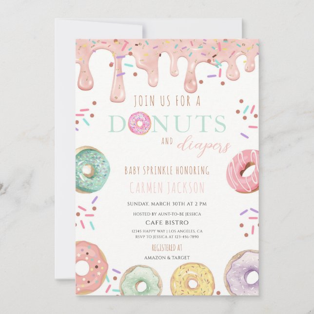 Invitación Ducha de Sprinkle para Bebé con Donut y Pañal (Anverso)