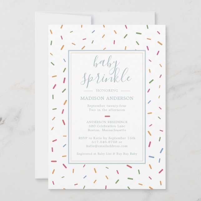 Invitación Ducha de Sprinkles Coloridos para el Bebe (Anverso)