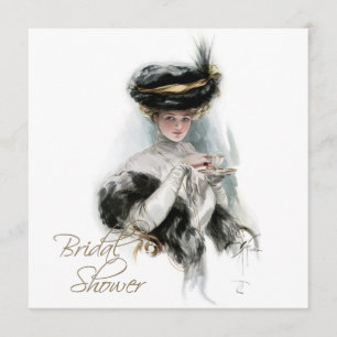 Invitación Ducha de té nupcial negra y dorada