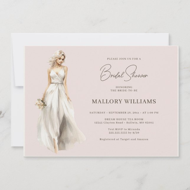 Invitación Ducha de traje de novia rubia (Anverso)