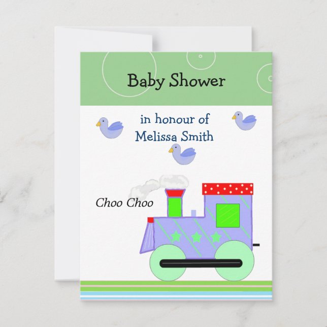 Invitación Ducha de tren Choo Choo para bebé (Anverso)