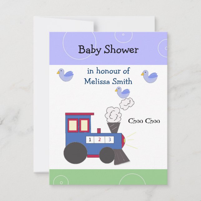 Invitación Ducha de tren Choo Choo para bebé (Anverso)