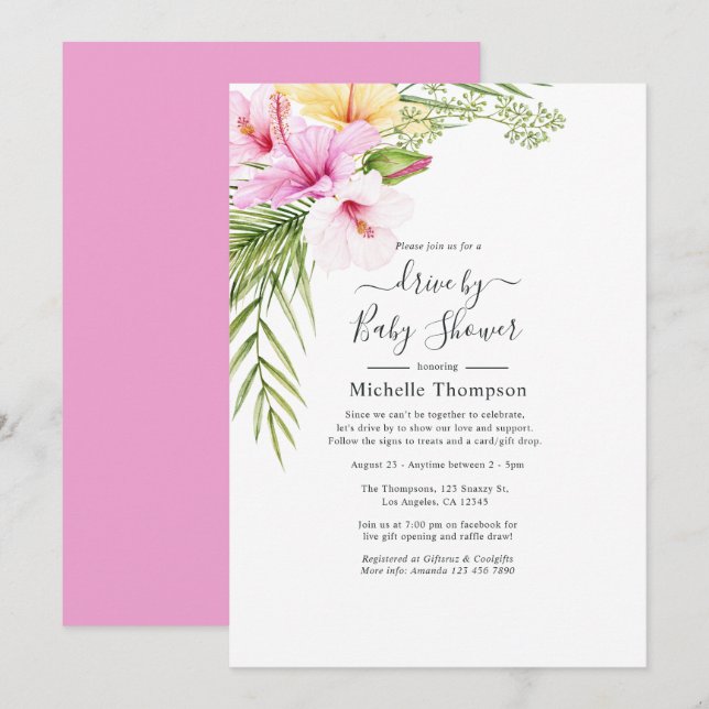 Invitación Ducha de verano tropical floral al pasar (Anverso / Reverso)
