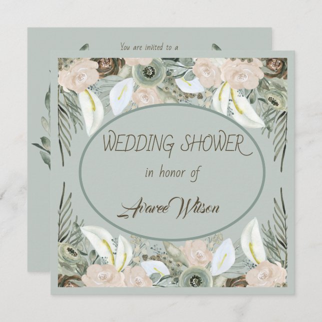 Invitación Ducha de Verde Salvia y Crema de Vainilla (Anverso / Reverso)