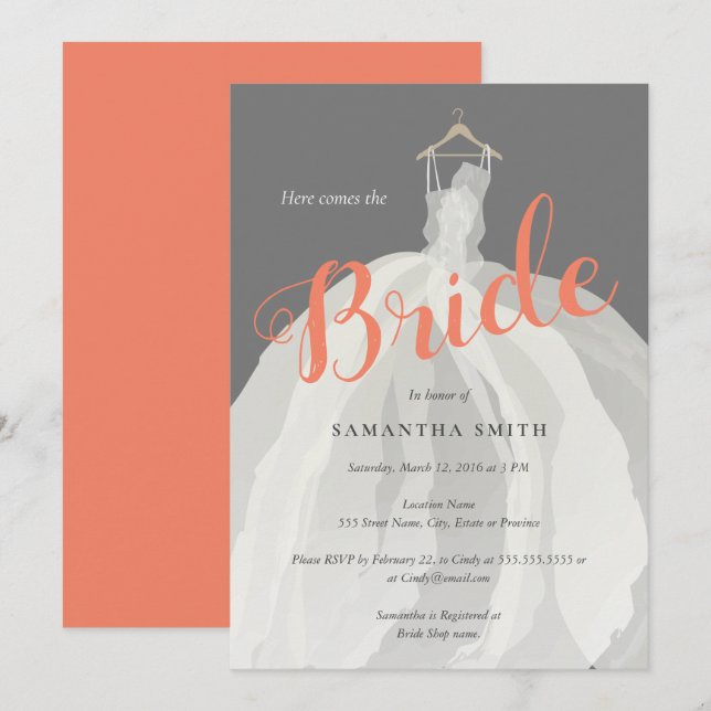 Invitación Ducha del boda del vestido de la novia (Anverso / Reverso)