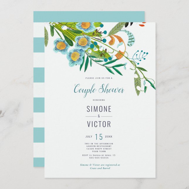 Invitación Ducha del Boho Modern Floral Lily of Valley Couple (Anverso / Reverso)