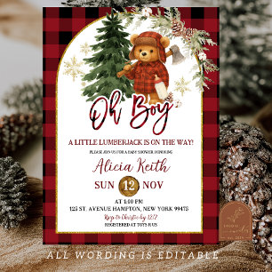 Invitación Ducha del Oso Leñador de Plaid de Búfalo Rojo de I