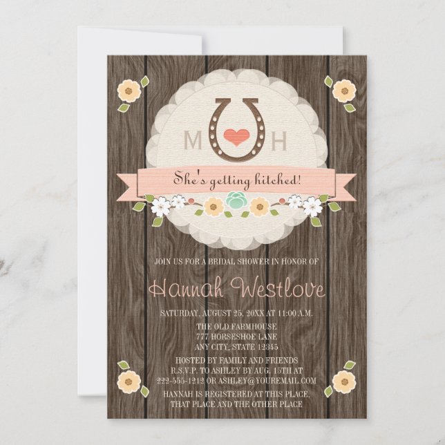INVITACIÓN DUCHA DEL PUENTE OCCIDENTAL MONOGRAMADA DE RUBOR (Anverso)