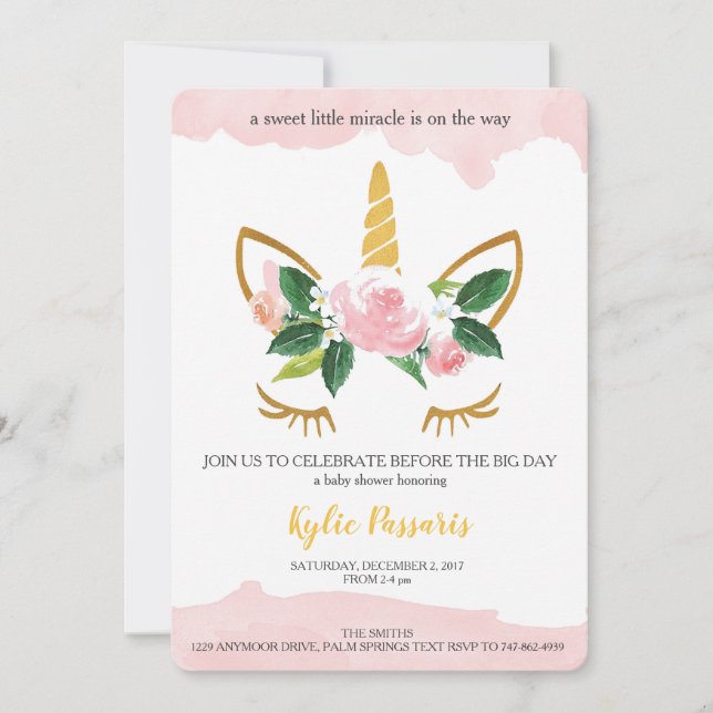 Invitación Ducha del unicornio (Anverso)