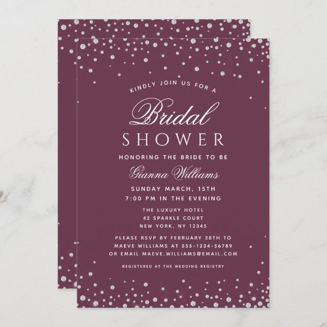 Invitación Ducha Diamantes de Lujo Moderno Ducha Bridal (Anverso / Reverso)