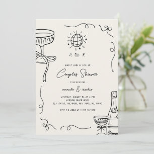 Invitación Ducha Divertida de Parejas Dibujadas a Mano con un