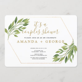 Invitación Ducha doble elegante vegetación y fiesta dorado