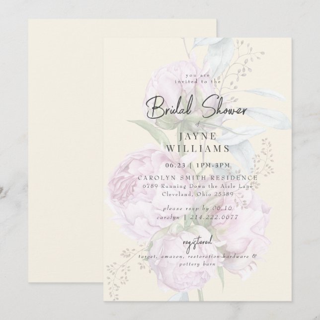 Invitación Ducha dorada amarilla de novia floral rosa (Anverso / Reverso)