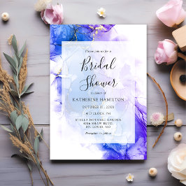 Invitación Ducha dorada azul de invierno con tinta de alcohol