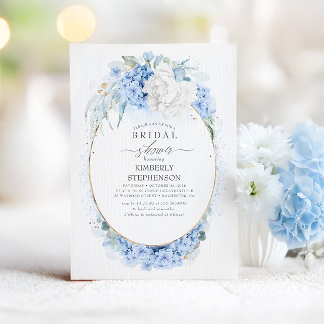 Invitación Ducha dorada azul y blanca (Dusty Blue Bridal Shower Invitation)