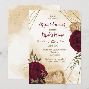 Invitación Ducha dorada botánica marrón verde beige