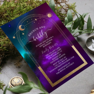 Invitación Ducha dorada celestial cósmica púrpura Verde azula