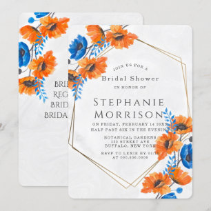 Invitación Ducha dorada de adormidera azul y Naranja