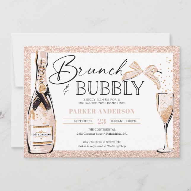 Invitación Ducha dorada de brunch y burbuja Rubor (Anverso)