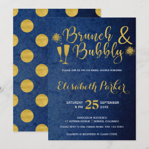 Invitación Ducha dorada de brunch y glamur de marina burbujea
