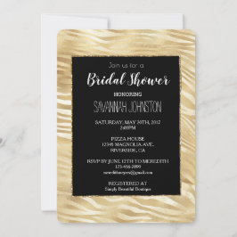 Invitación Ducha dorada de novia de impresión de cebra negra