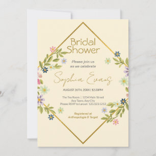 Invitación Ducha dorada de novia floral amarilla