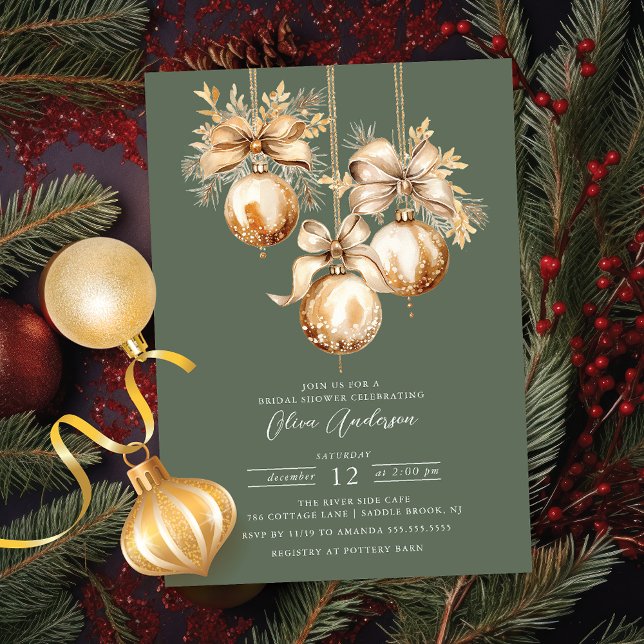 Invitación Ducha dorada de novias con adorno navideño (Subido por el creador)