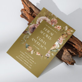 Invitación Ducha dorada de novias | Jardín de Boho Rústico