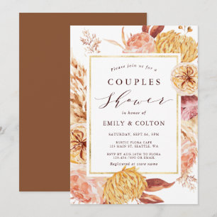 Invitación Ducha Dorada de Parejas Florales de Terracota Borg
