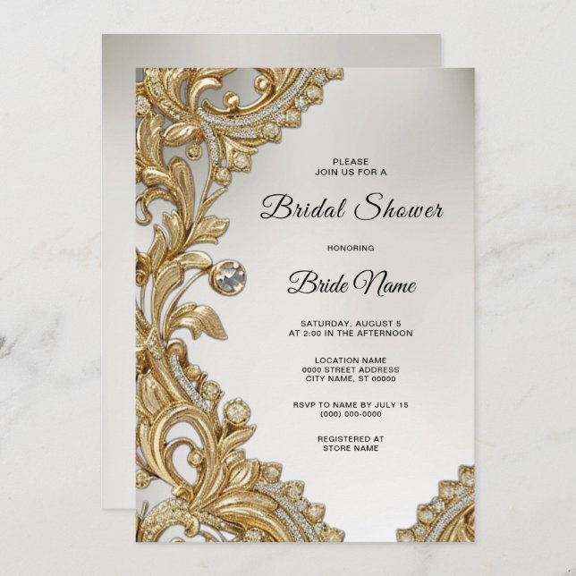 Invitación Ducha dorada decorativa de novias (Anverso / Reverso)