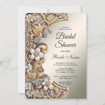 Ducha dorada dorada blanca floral nupcial