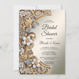 Invitación Ducha dorada dorada blanca floral nupcial