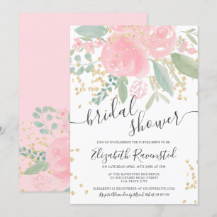 Invitación Ducha dorada dorada rosa verde rosa de verano mode