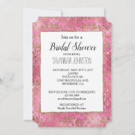 Invitación Ducha dorada elegante rosa Damask Bridal