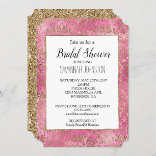 Invitación Ducha dorada elegante rosa Damask Bridal